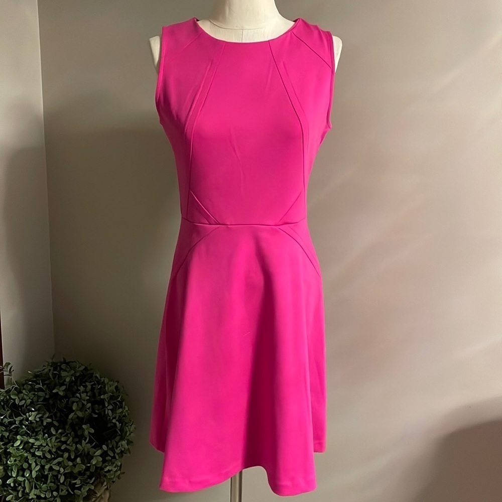 Jennifer Lopez magenta pink ponte stretch skater dress fit flare back zipper 8